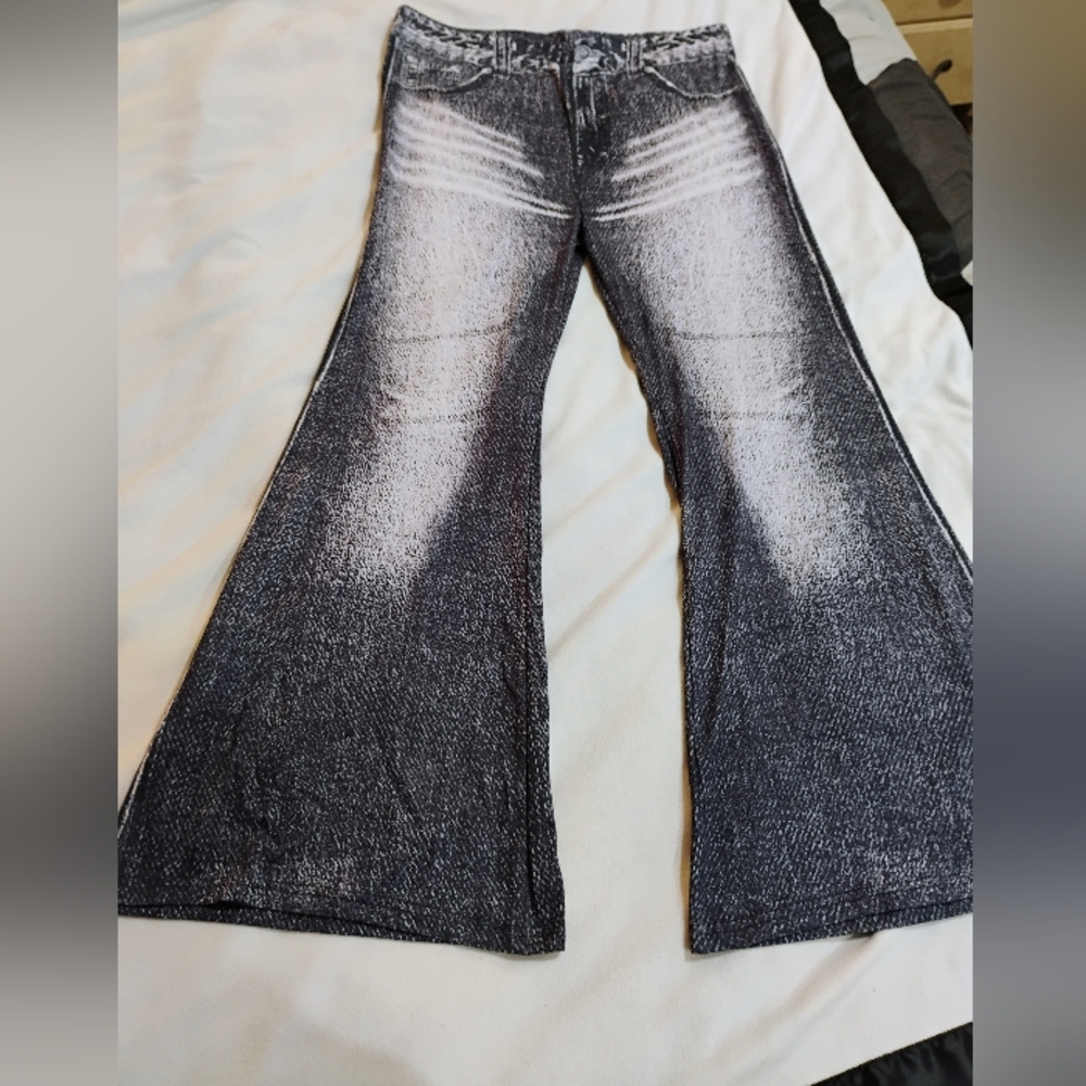 High-Rise Wide-Leg Jeggings Pants with Faded Detail